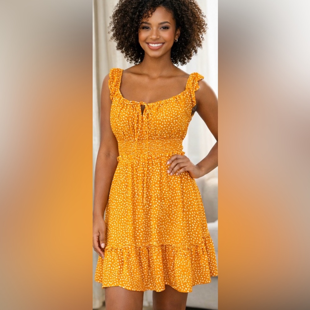 SHEIN Yellow Polka Dot Mini Dress/C127